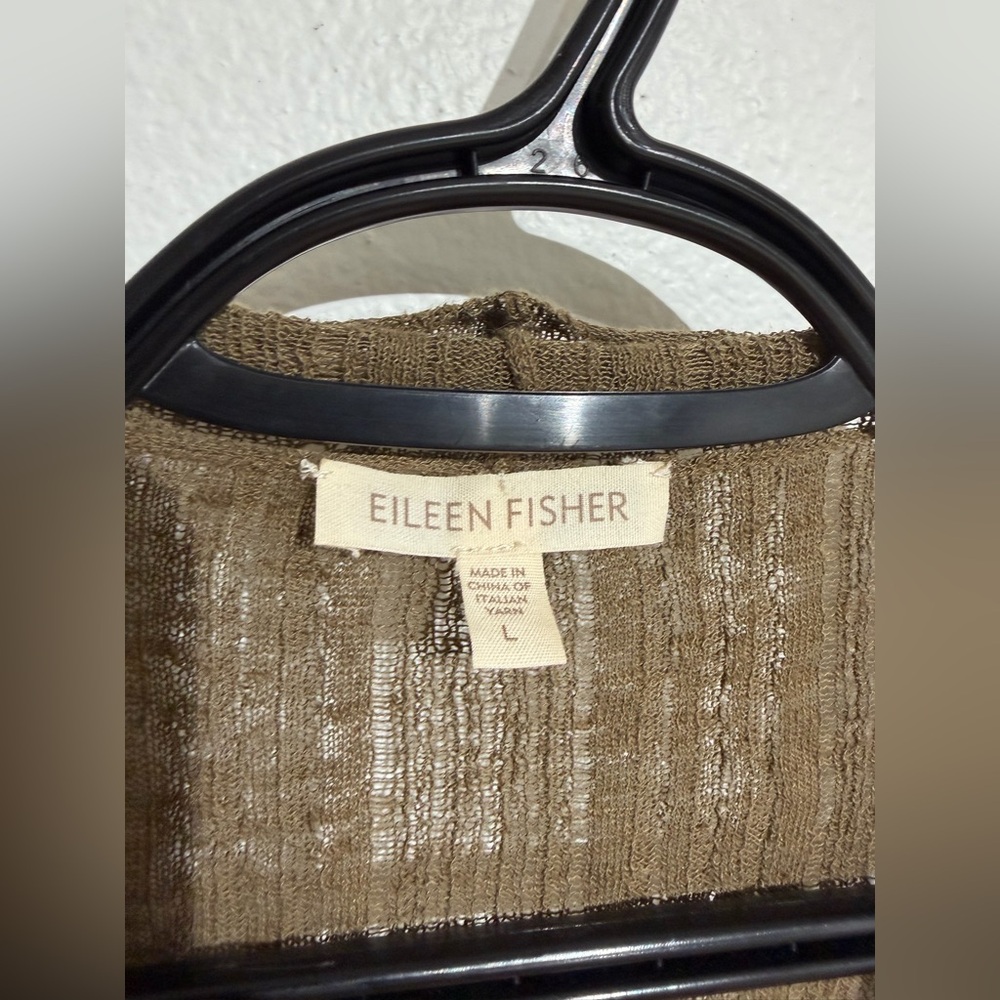 Eileen Fisher Open-Front Taupe Brown Lightweight Cardigan - Picture 2 of 5